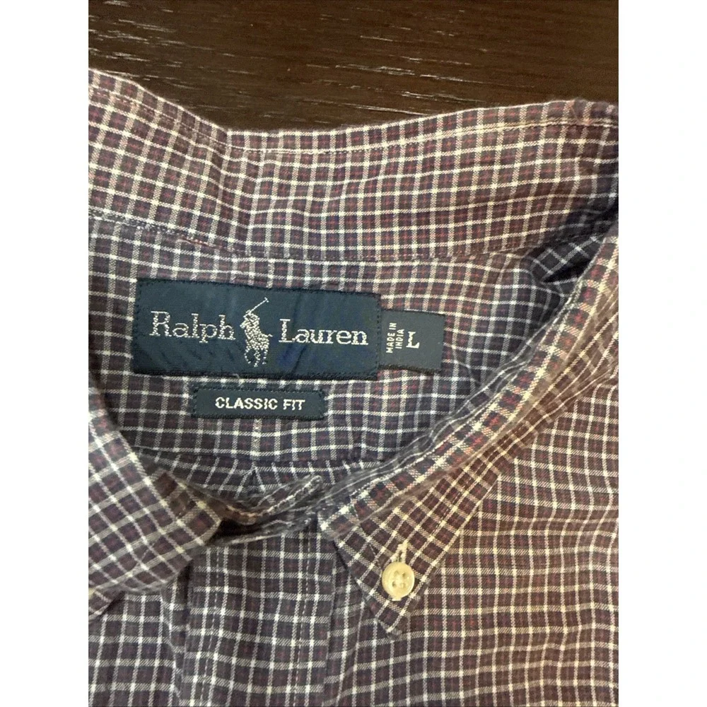 Polo Ralph Lauren Shirt Mens L Blue Check Short Sleeve Button Down Classic